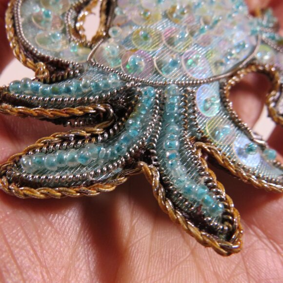 Vintage Sequins & Fabric Sea Turtle and Crab Hangs, Ornament, Tarnished, Aged - Picture 7 of 9